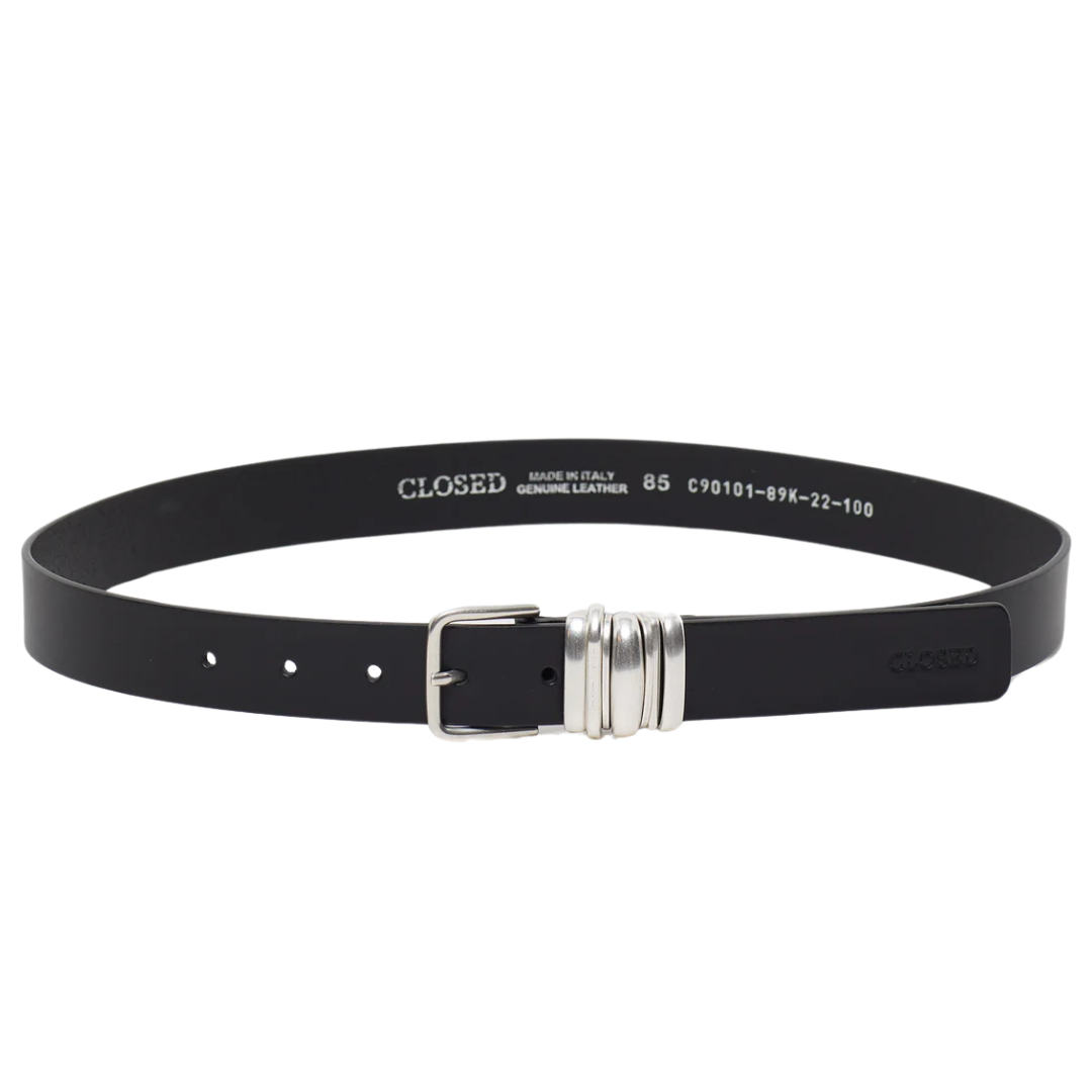 Leather Belt Silver Detail in Black