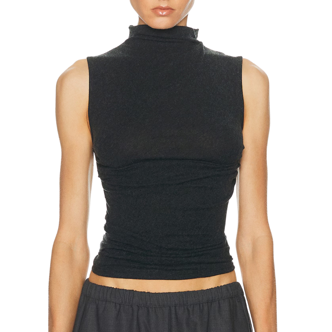 Cashmere Sleeveless Twist Top in Charcoal