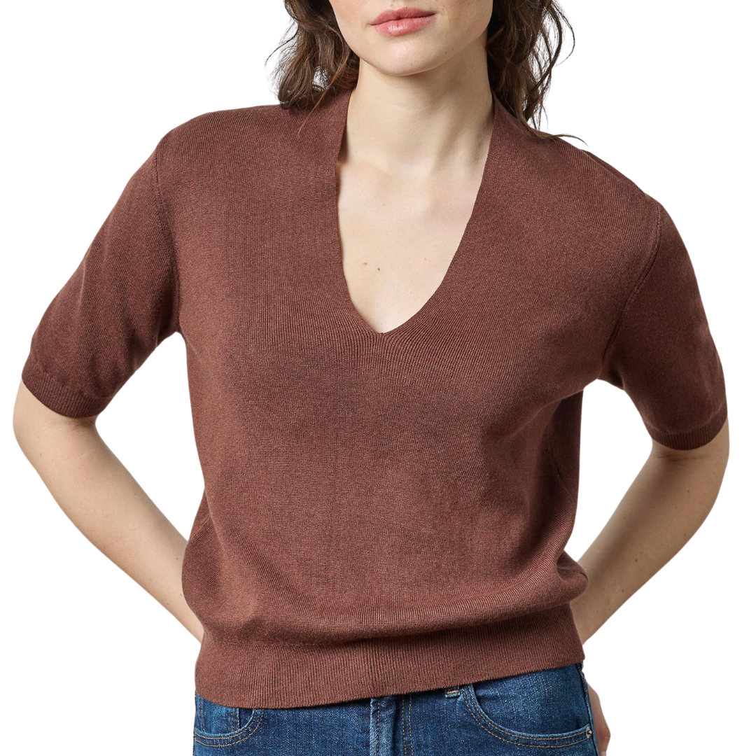 V-Neck Elbow Sleeve Sweater in Java