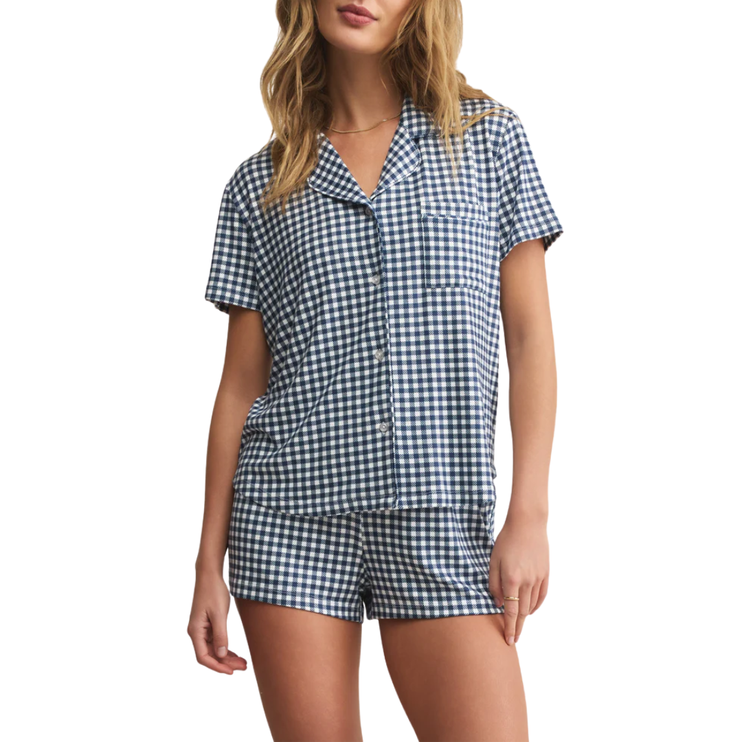 Maddie Gingham Short in Yacht Blue
