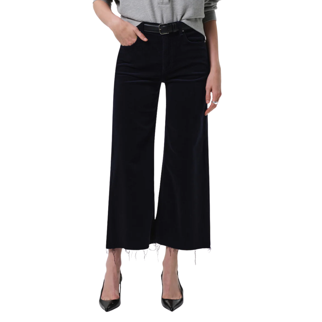 Lyra Wide Leg Crop Corduroy in Navy