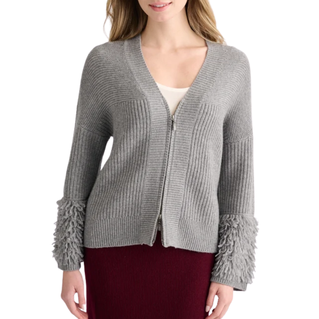 Fringe Sleeve Cardigan in Granite