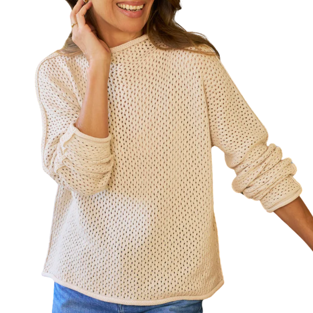 Monterey Pointelle Rolled Funnel Neck Sweater in Sand