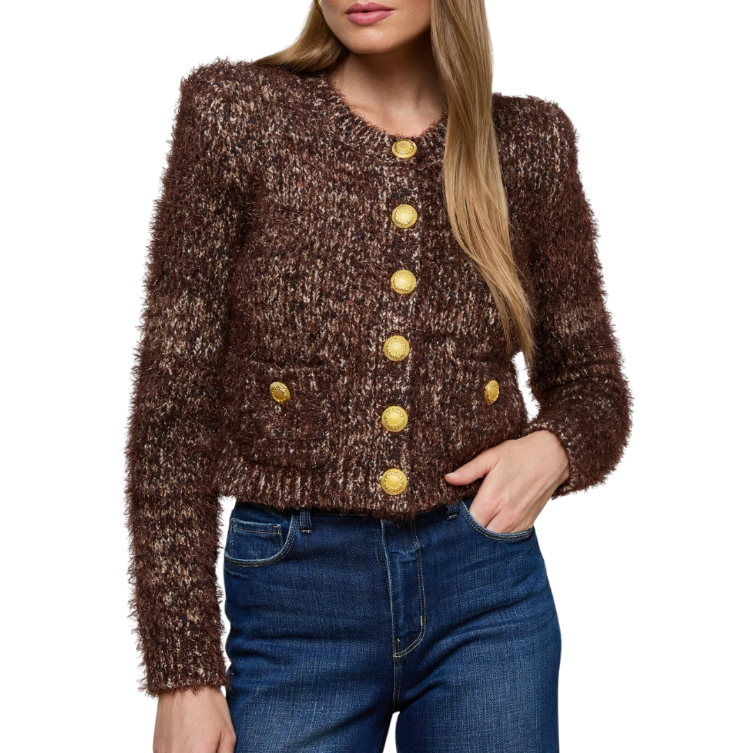 Una Knit Cardigan in Chocolate Multi