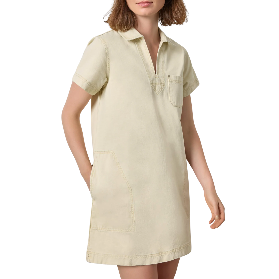 Twill Split Neck Collared Dress in Parchment