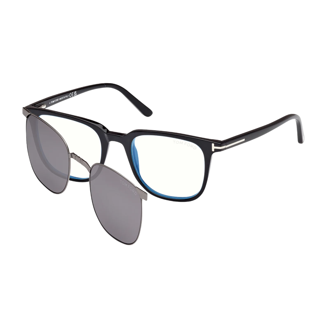 Blue Block Square Opticals With Clip On Sunglasses in Shiny Black/Smoke