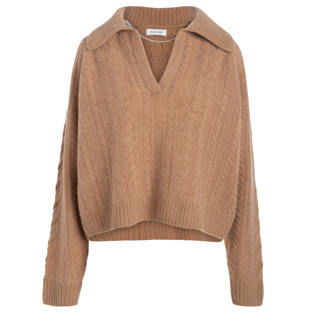 Cashmere Cable Polo in Camel