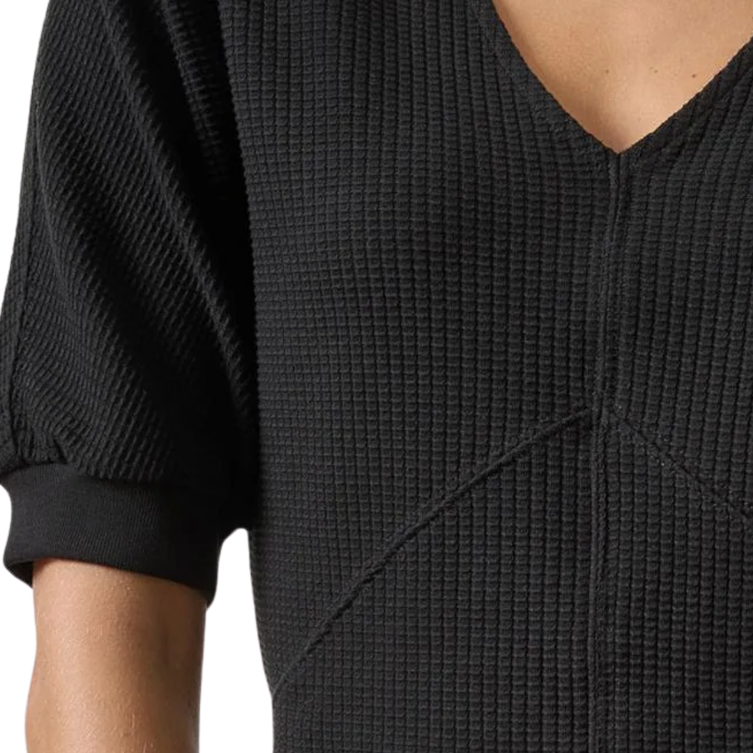 Seamed V-Neck Top in Black