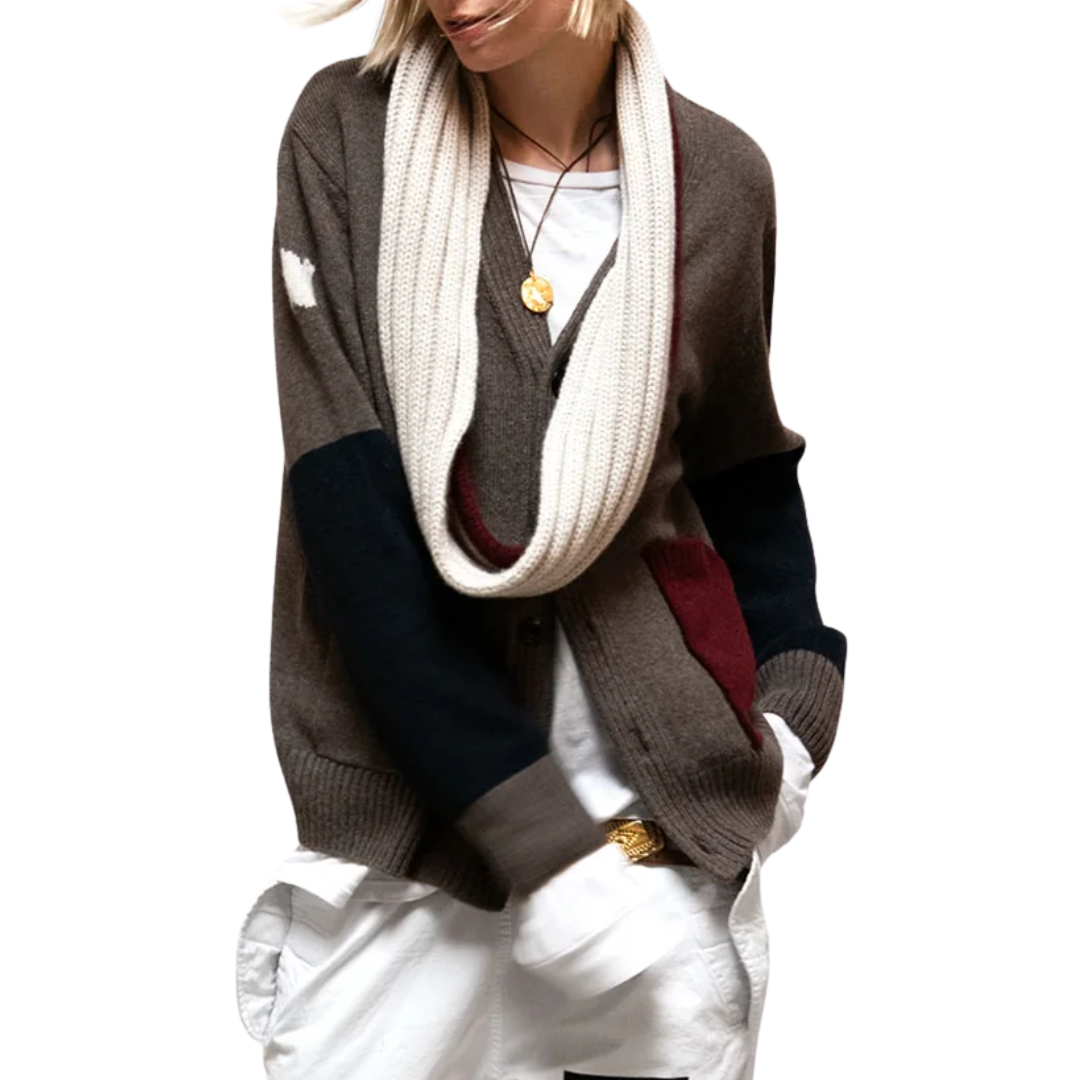Patch/Pocket Cashmere Cardigan in Fawn/Mix