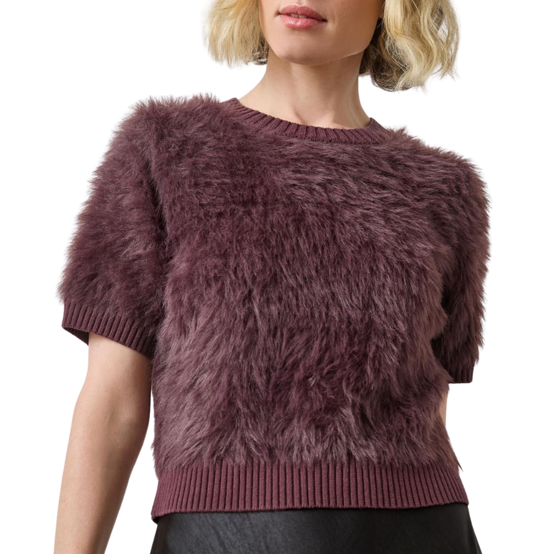 Short Sleeve Brushed Crew in Raisin