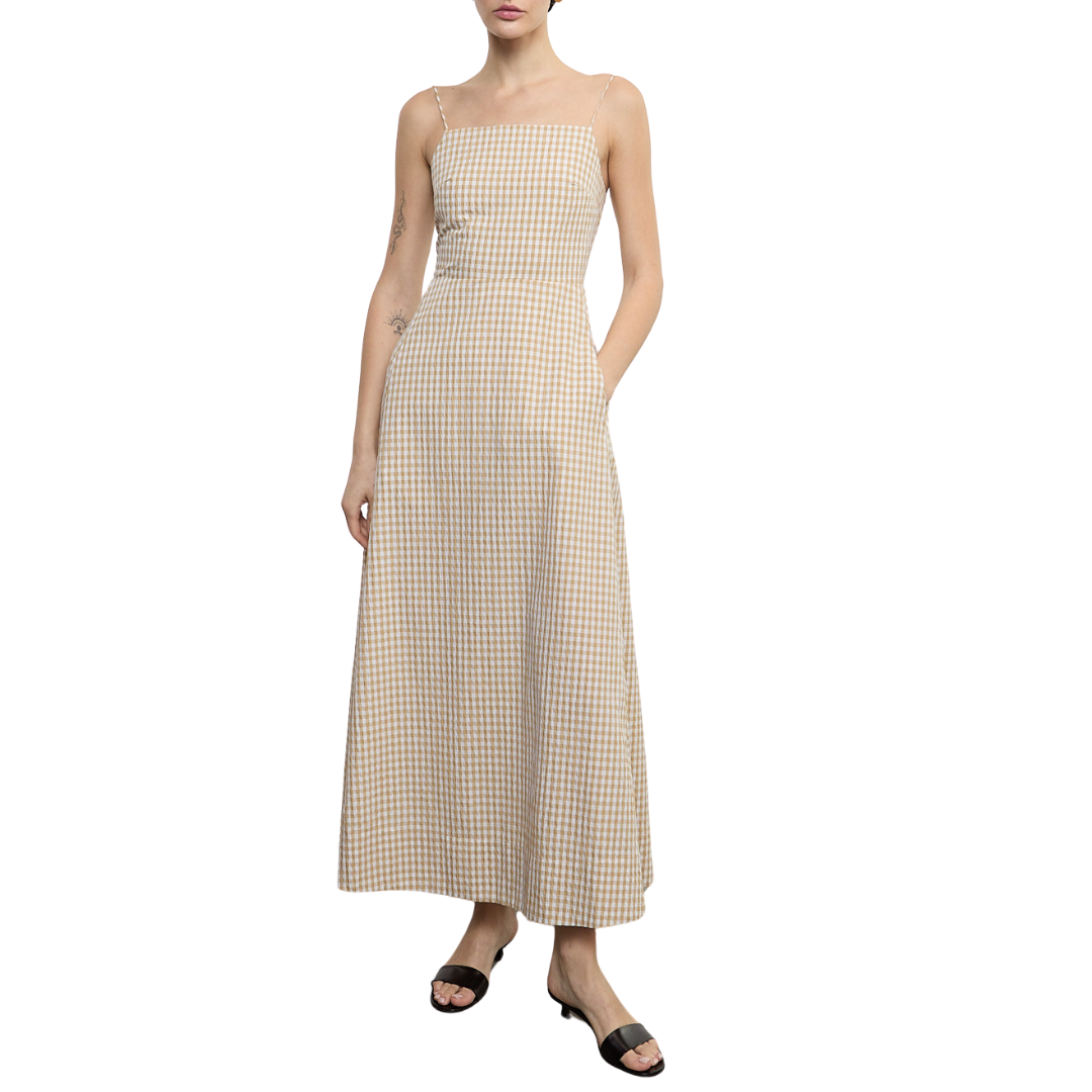 Textured Gingham Dress in Sand