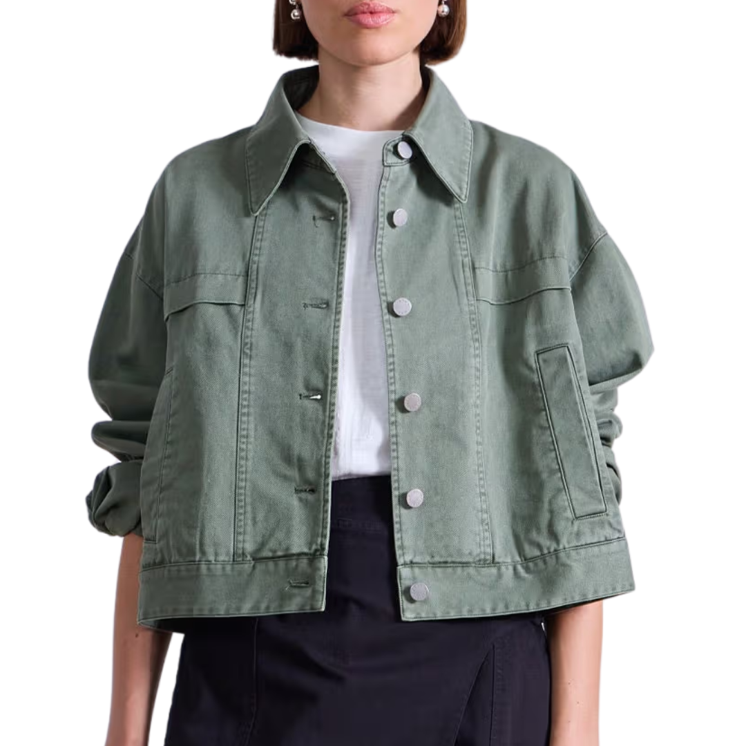 Cropped Trapeze Jacket in Thyme