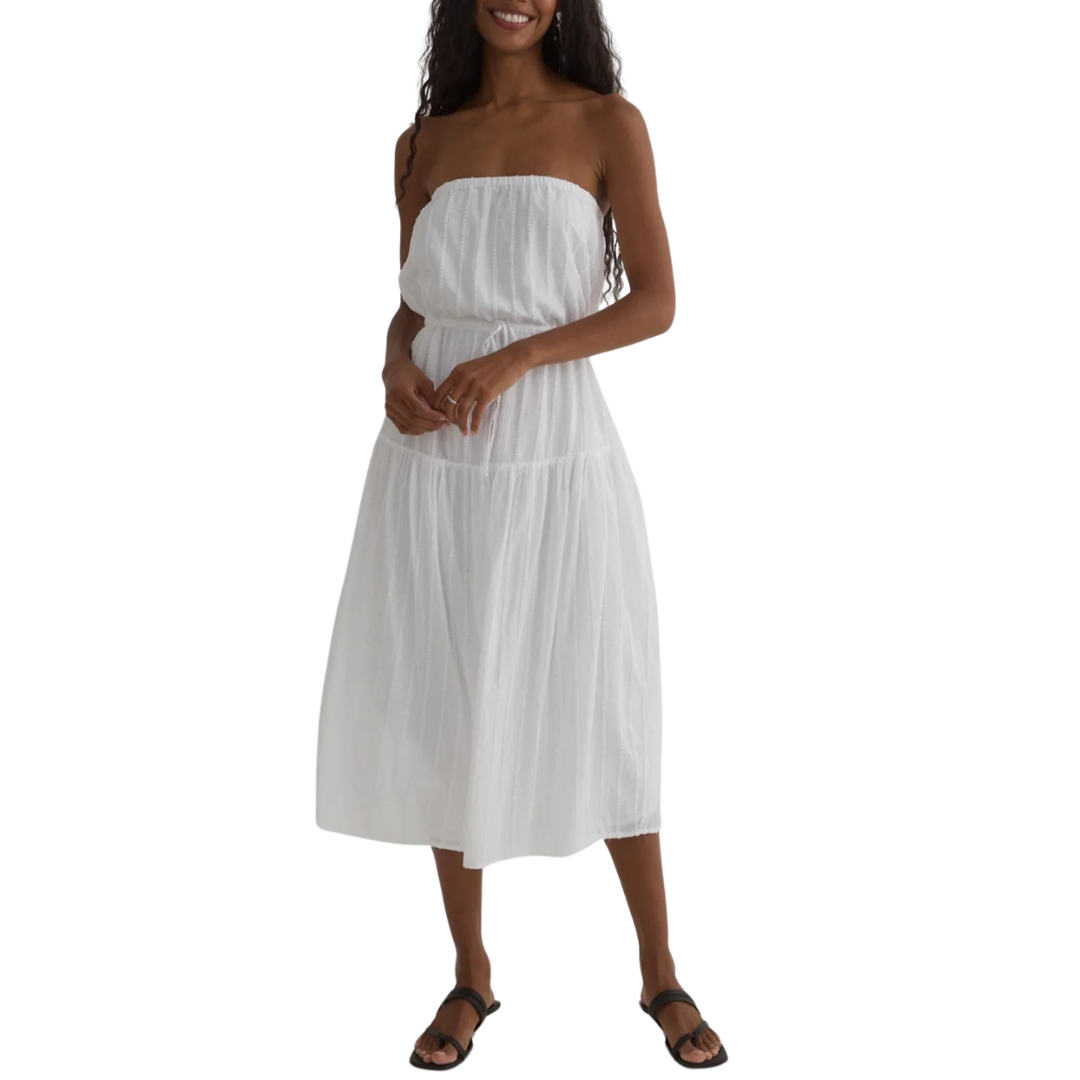 Ruffle Hem Midi Dress in White