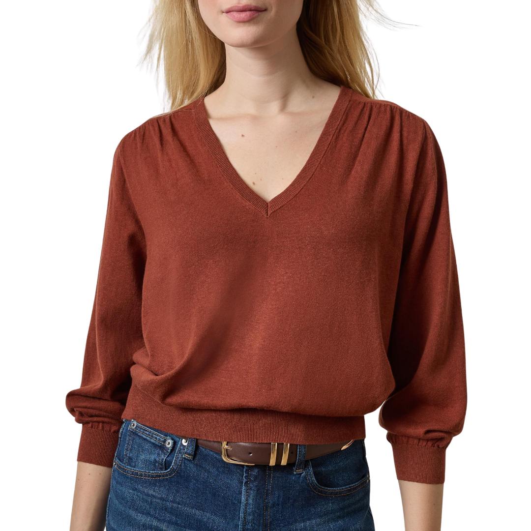 V-Neck Blouson Sweater in Maplewood
