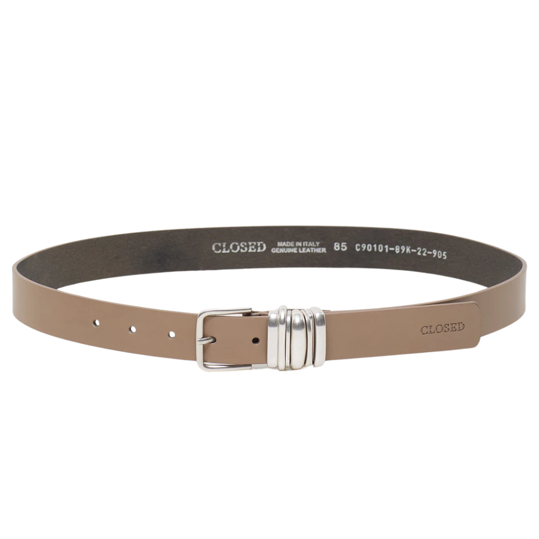Leather Belt Silver Detail Urban Beige