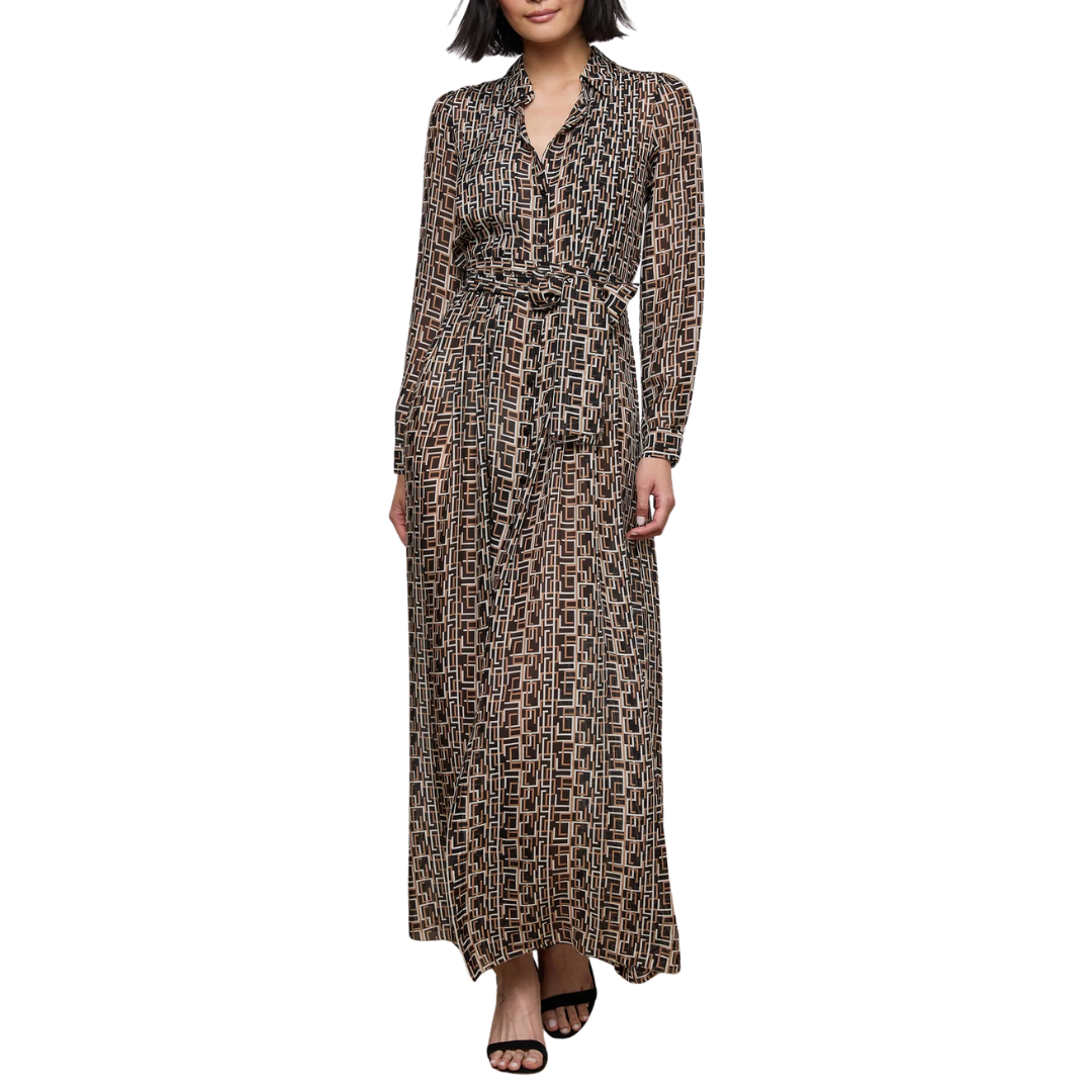 Klaudia Silk Shirt Dress in Black Multi Geo Print