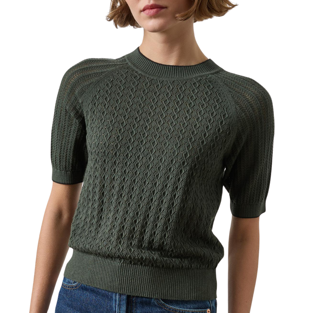 Mixed Stitch Crewneck Sweater in Balsam