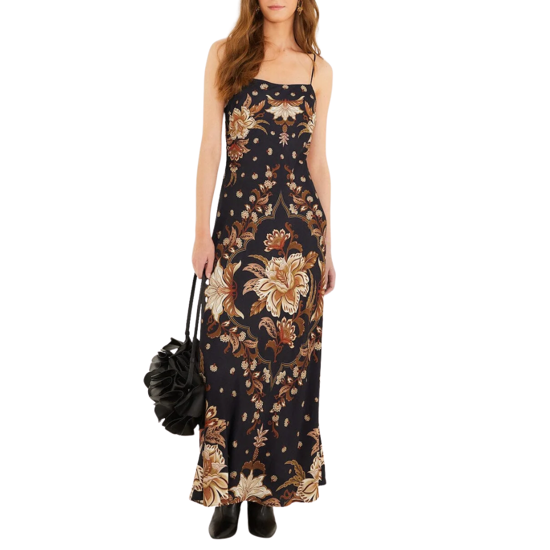 Slip Maxi Dress in Black Majestic Garden