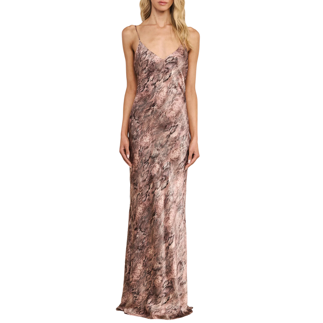Serita Silk Gown in Mauve/Multi Western Snake Print