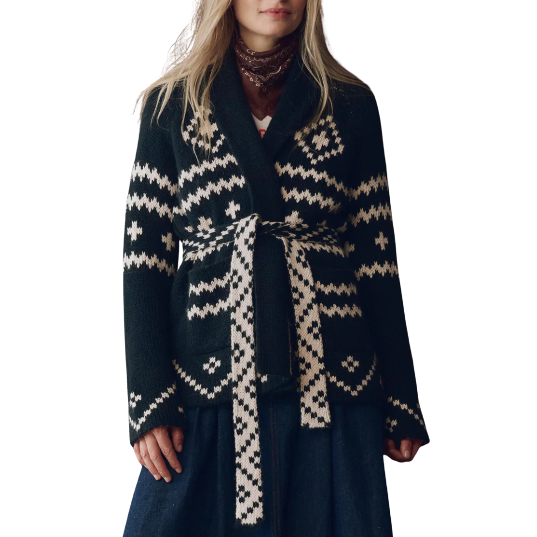 Reversible Shepherd Cardigan in Navy and Cream