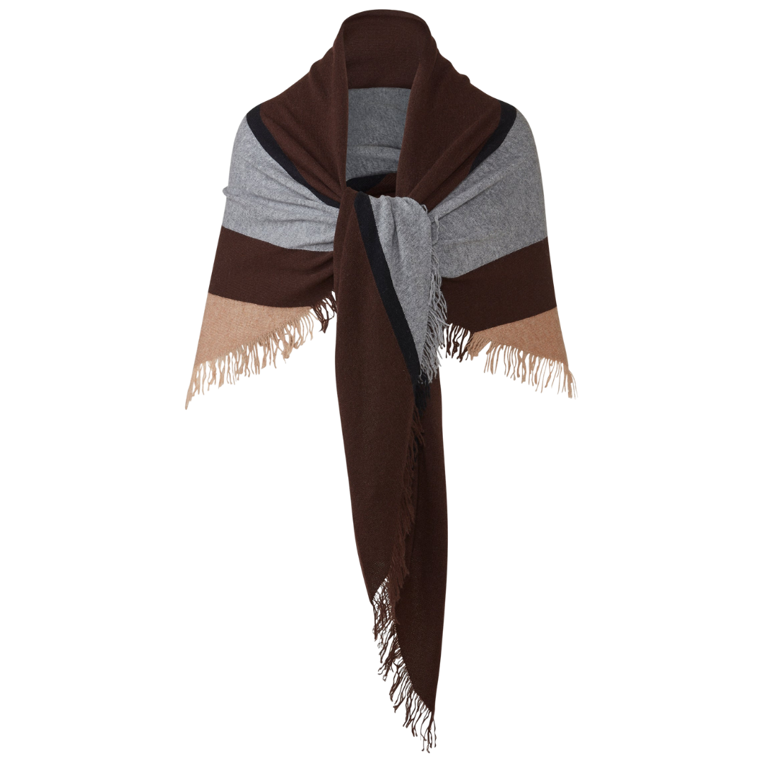 Stripe Fringe Triangle Shawl in Chocolate