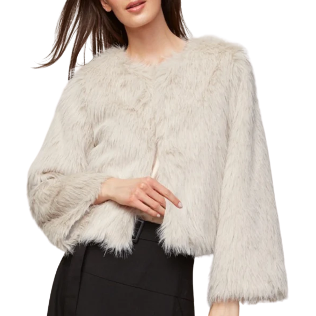 Blaine Collarless Faux Fur Jacket in Birch