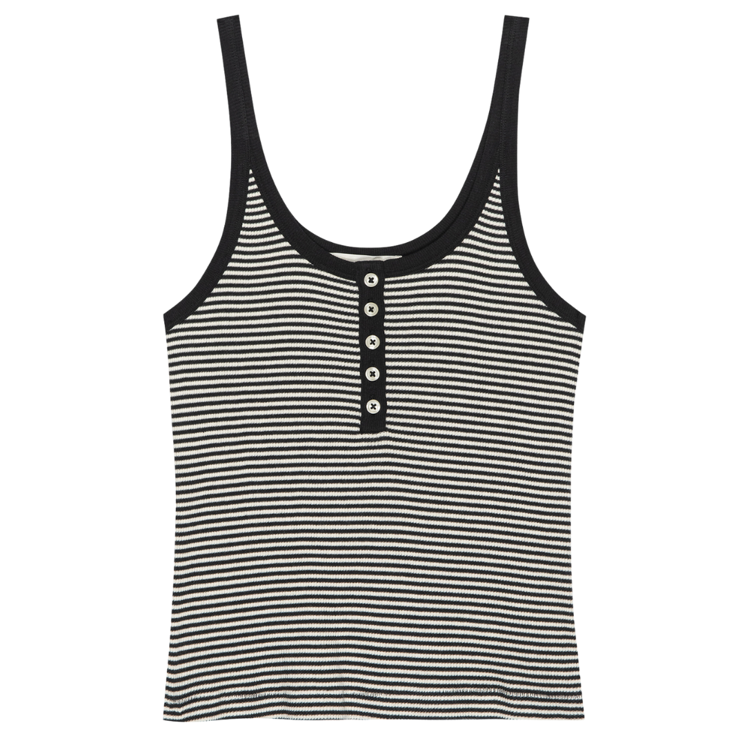 The Henley Slim Tank in Black & Cream Stripe