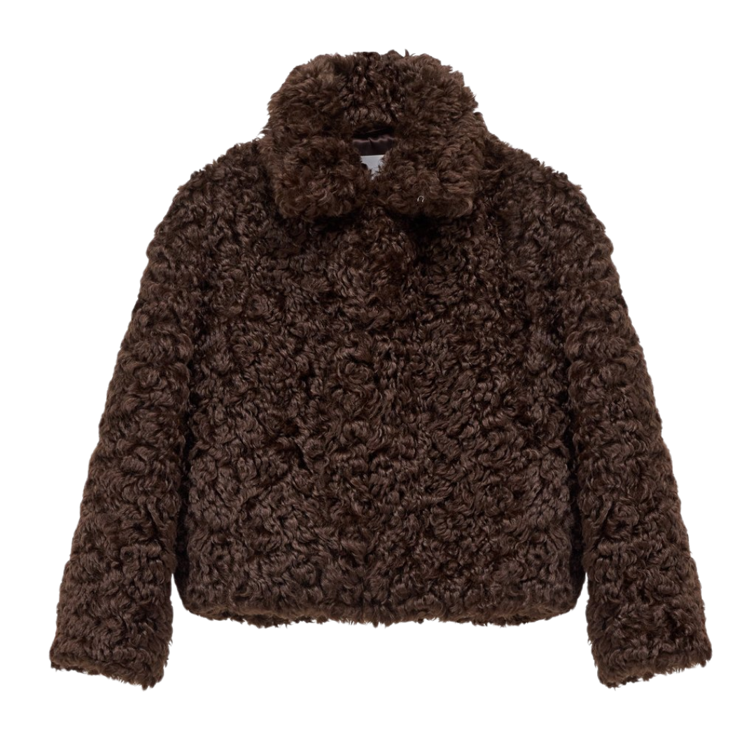 Faux Fur Jacket in Cinder Brown