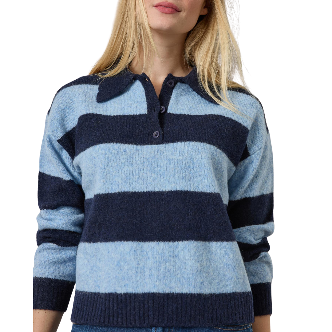 Striped Polo Sweater in Clearwater Stripe