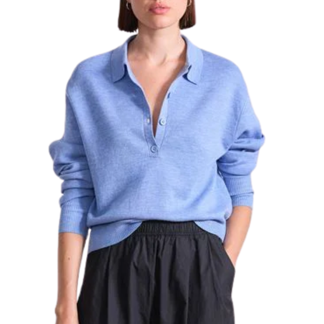 Kari Polo Knit in Heathered Sky