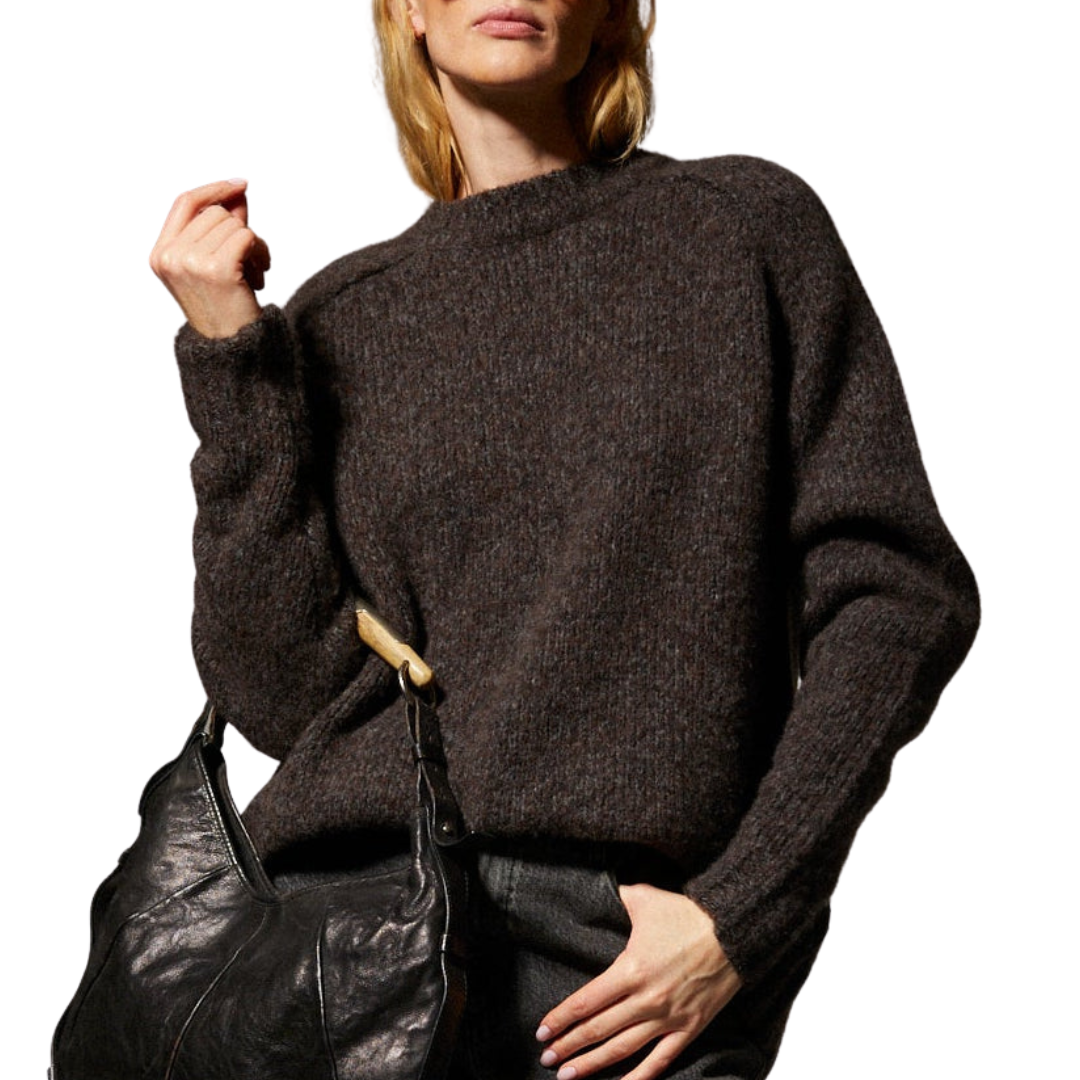 Cashmere Silk Crewneck Sweater in Brown Melange