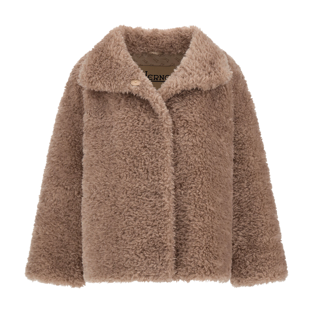 Curly-Effect Fur-Touch Short Jacket in Chantilly