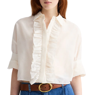 Next Ex Shirt with Ruffle Collar in Ivory