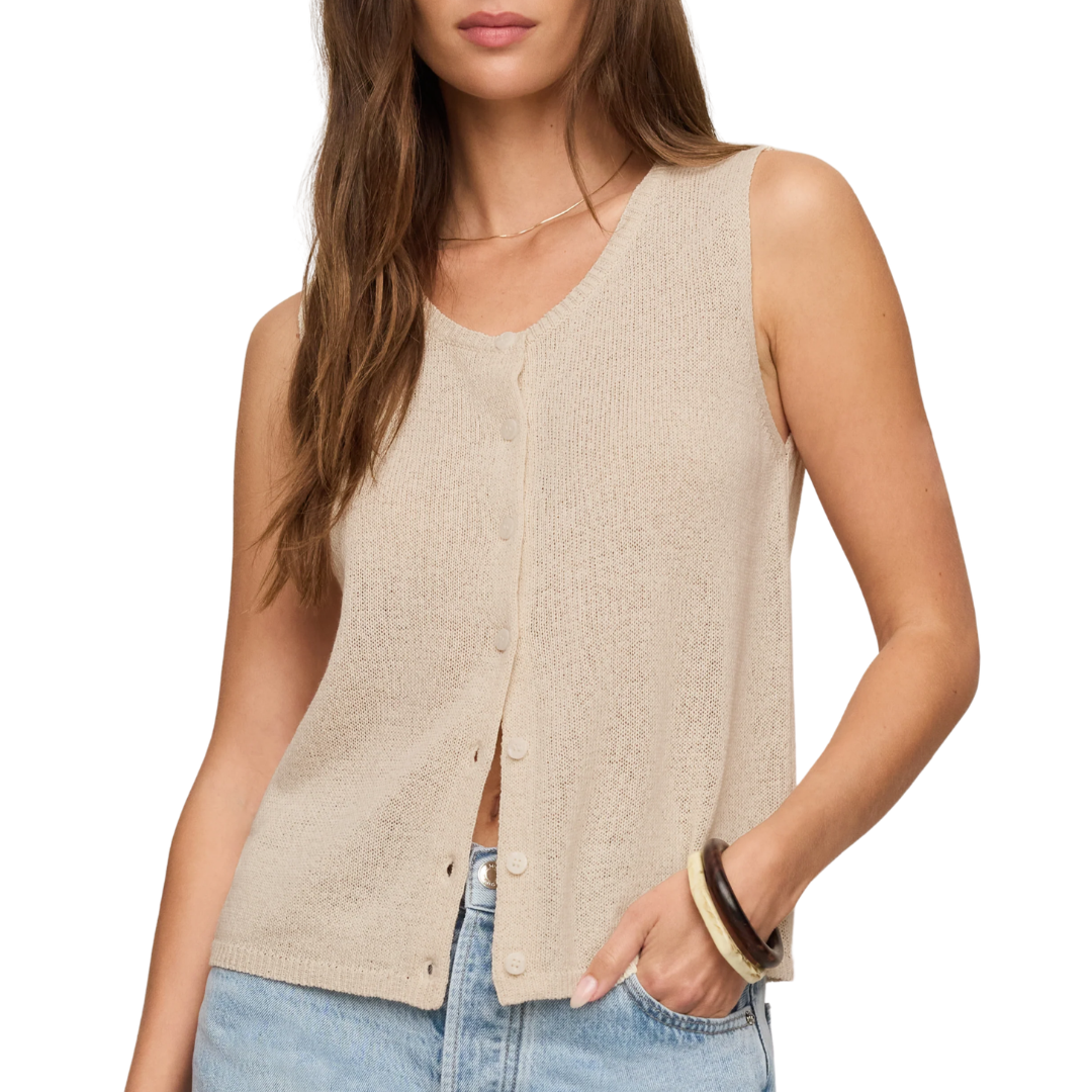 Syd Linen Knit Tank Vest in Sandstone
