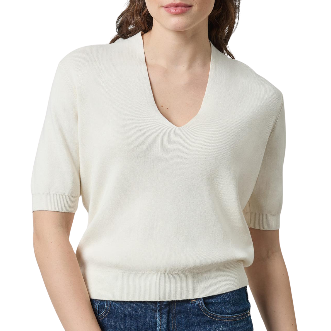 V-Neck Elbow Sleeve Sweater in Ivory
