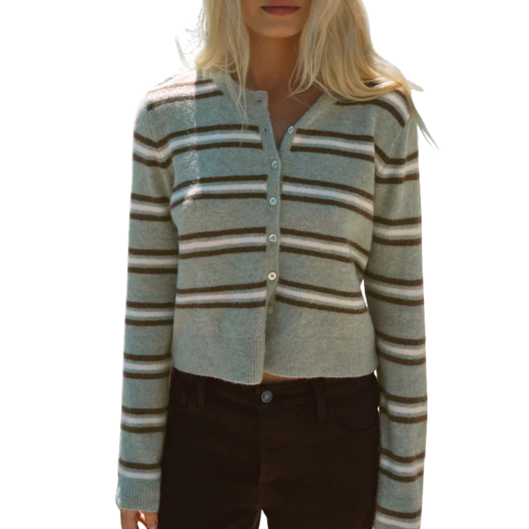 Medina Cozy Stripe Cardigan in Aqua Cloud