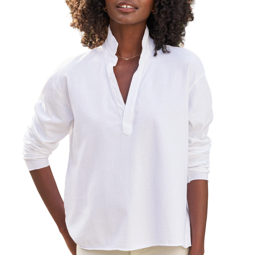 Patrick Popover Henley in White Vintage Jersey