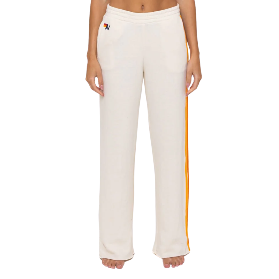 5 Stripe Wide Leg Sweatpants in Vintage White
