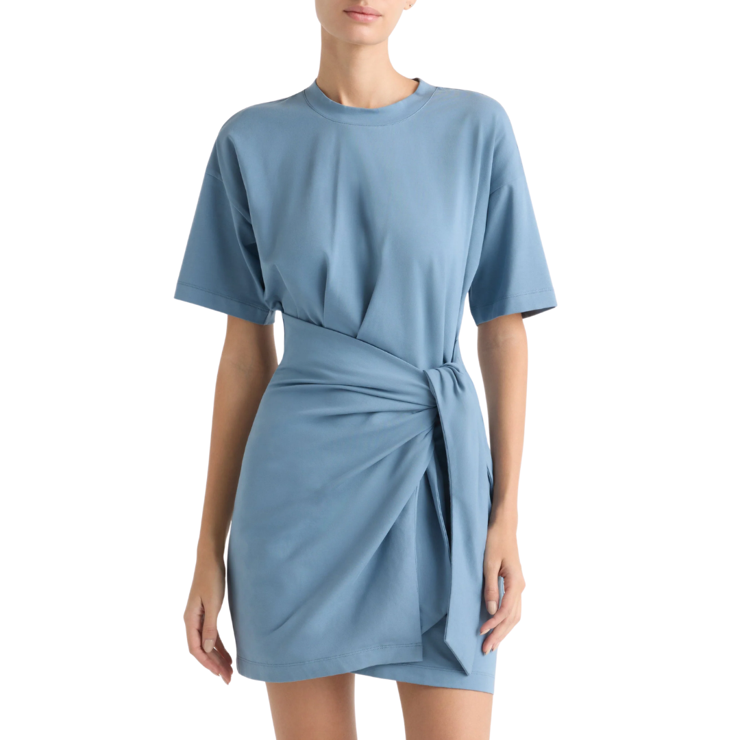 Fallon Organic Cotton T-Shirt Wrap Dress in Dusty Blue