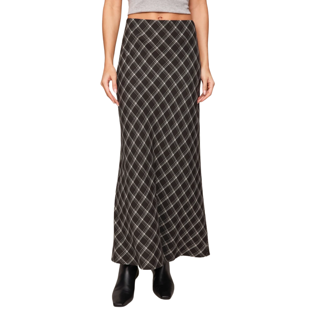 Europa Plaid Maxi Skirt in Ash Black