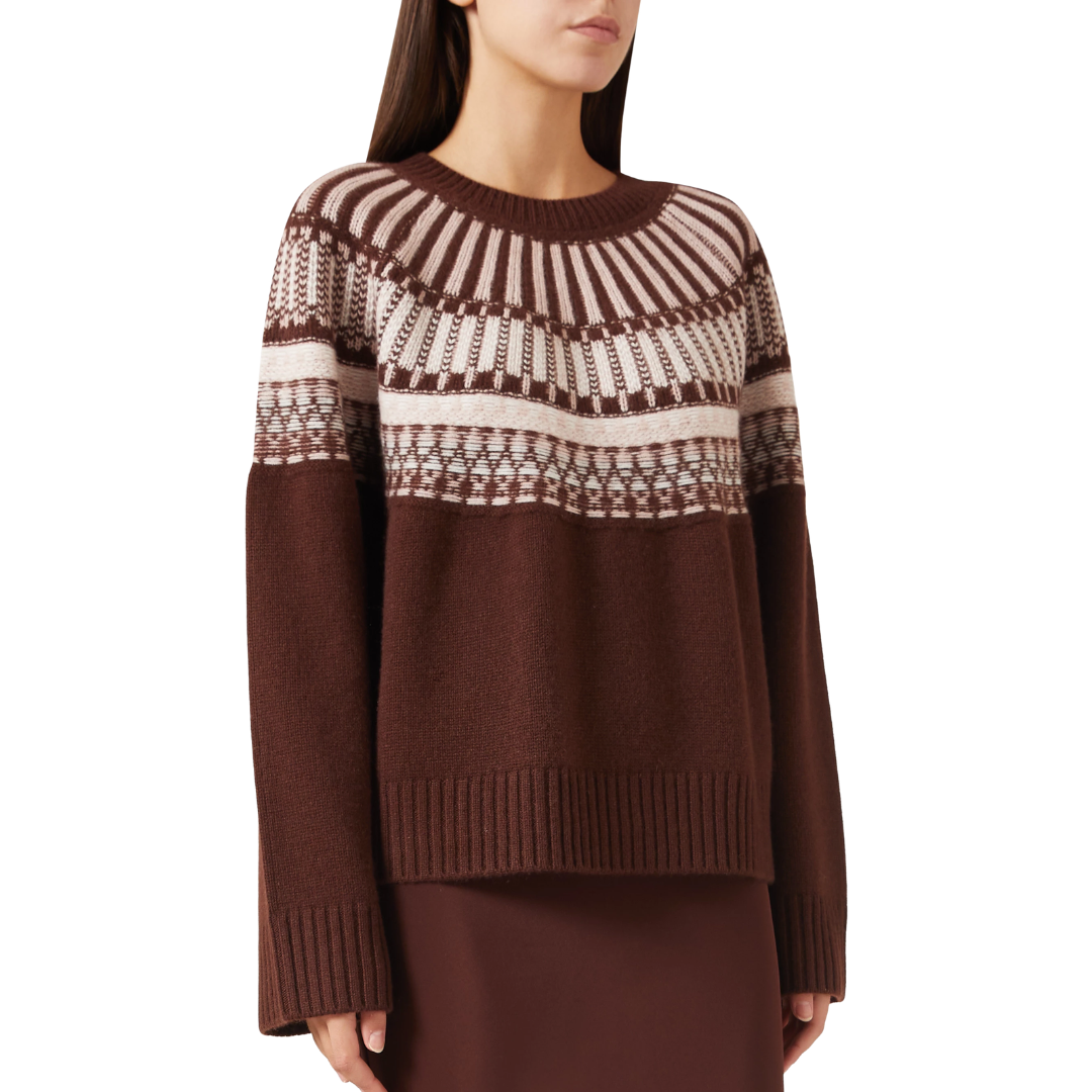 Finley Slouchy Fair Isle Cashmere Crewneck in Cinnabar Multi