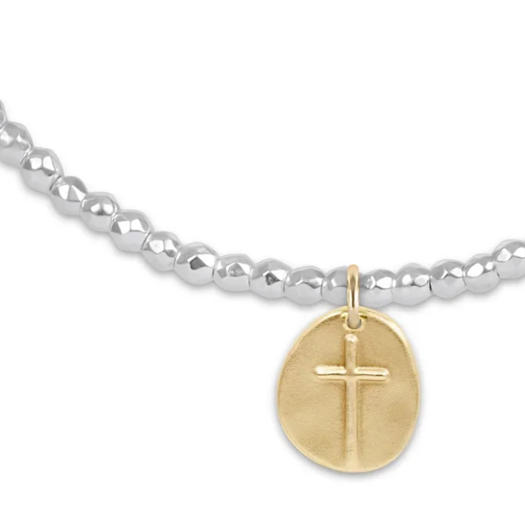 Bright Silver Faceted Hematite 2MM Bracelet- Inspire Small Gold Charm