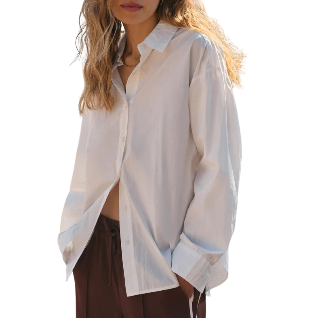 Elevated Poplin Button Up in White