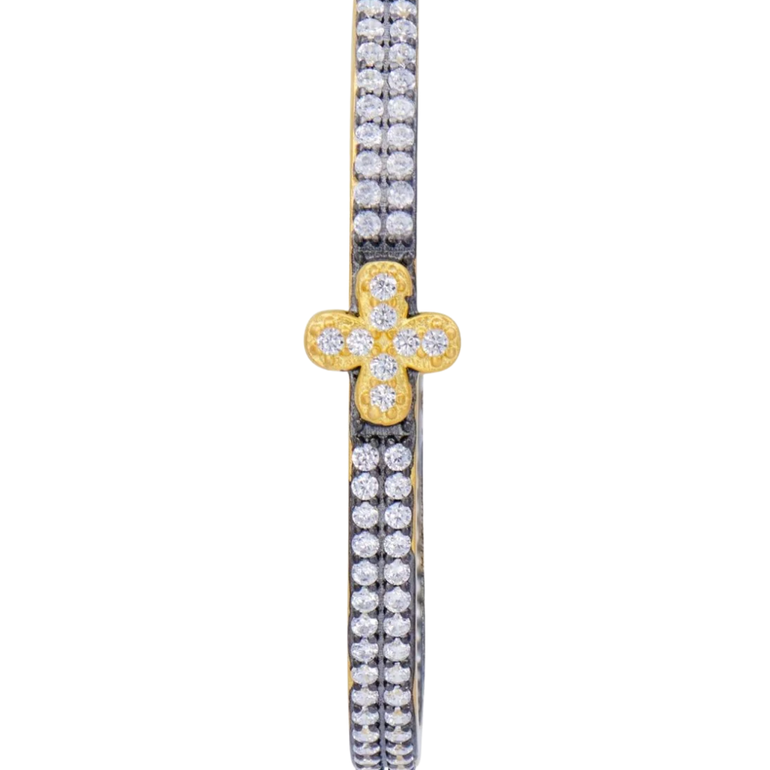 Pavé Double Row Clover Hoop Earrings in Gold & Black