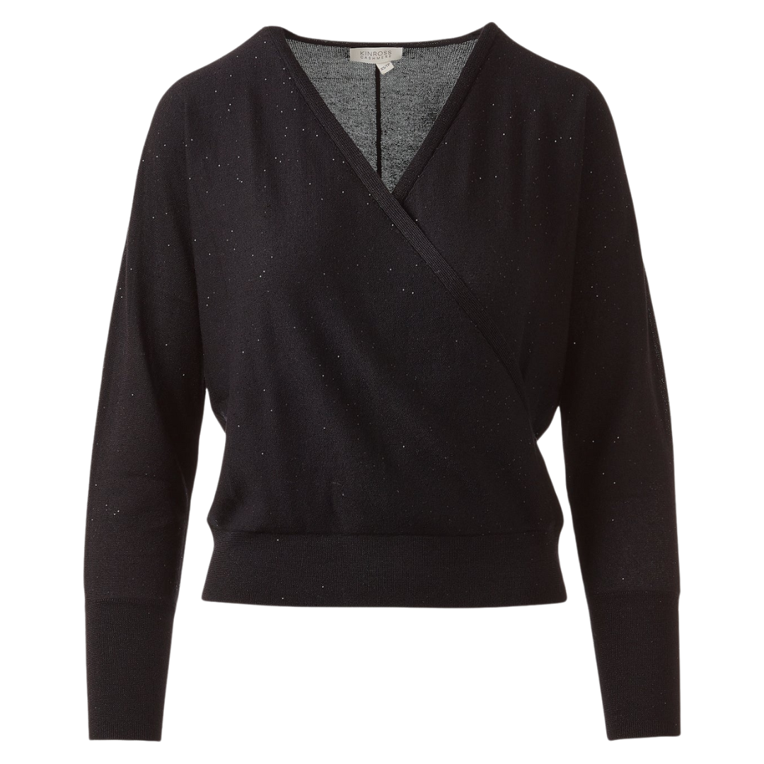 Sequin Surplice Sweater in Black