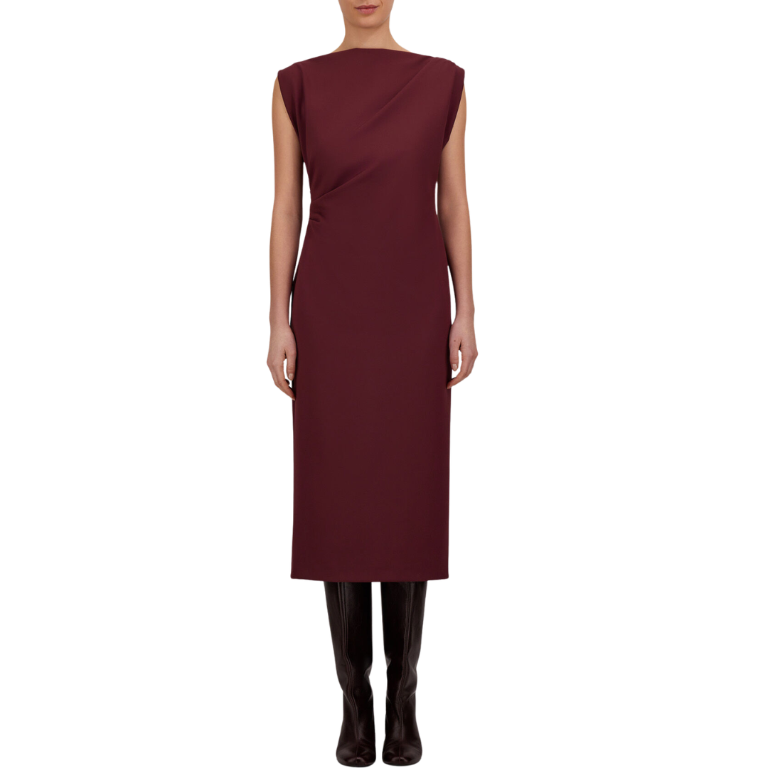 Bi-Stretch Fabric Dress in Bordeaux