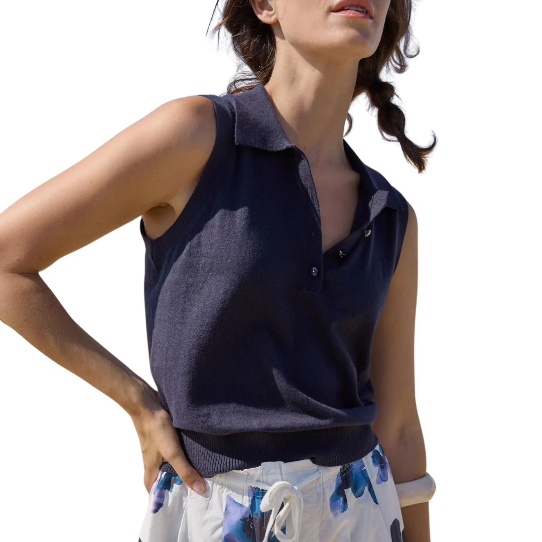 Sleeveless Polo Sweater in Navy