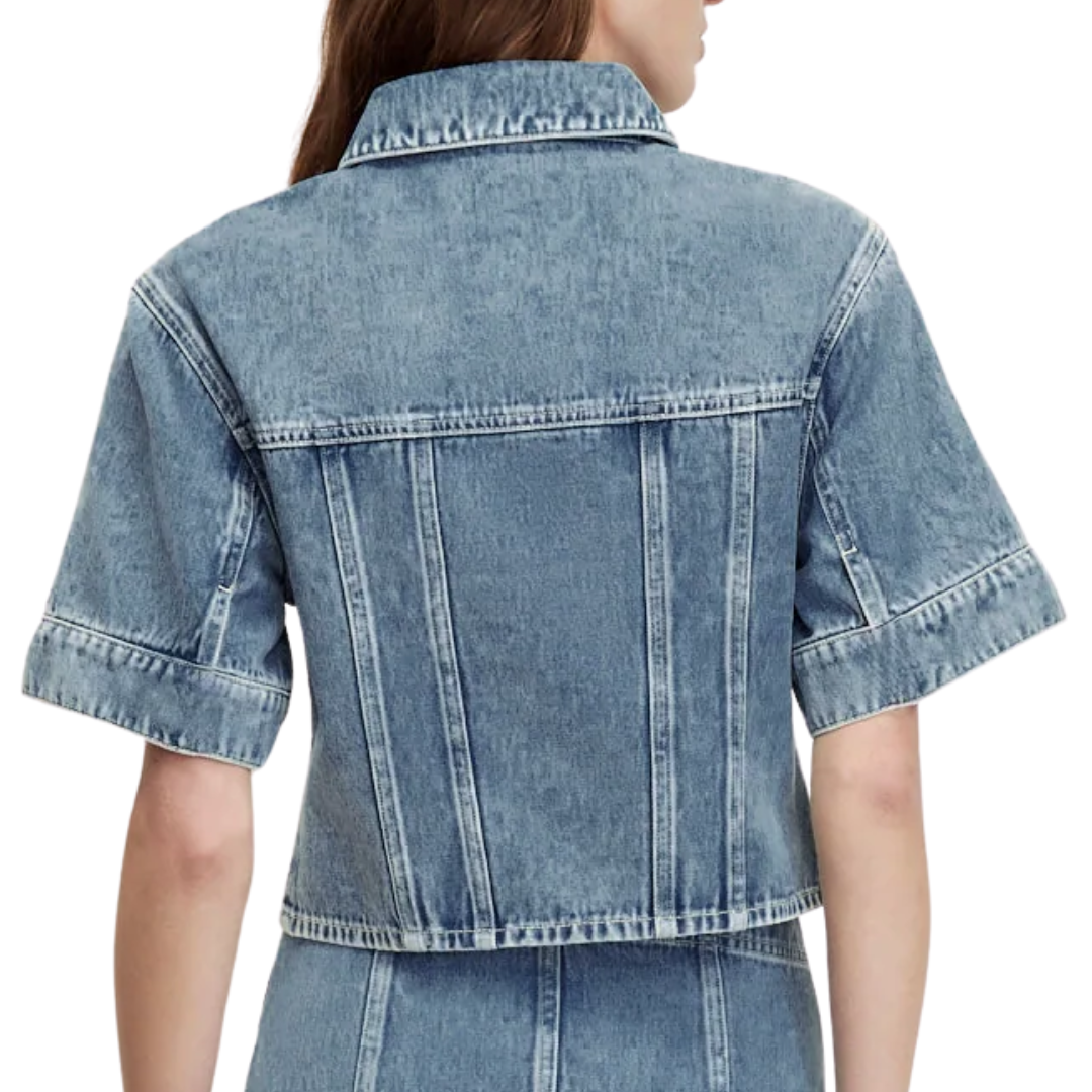 Malcom Cropped Denim Jacket in Silver Dust