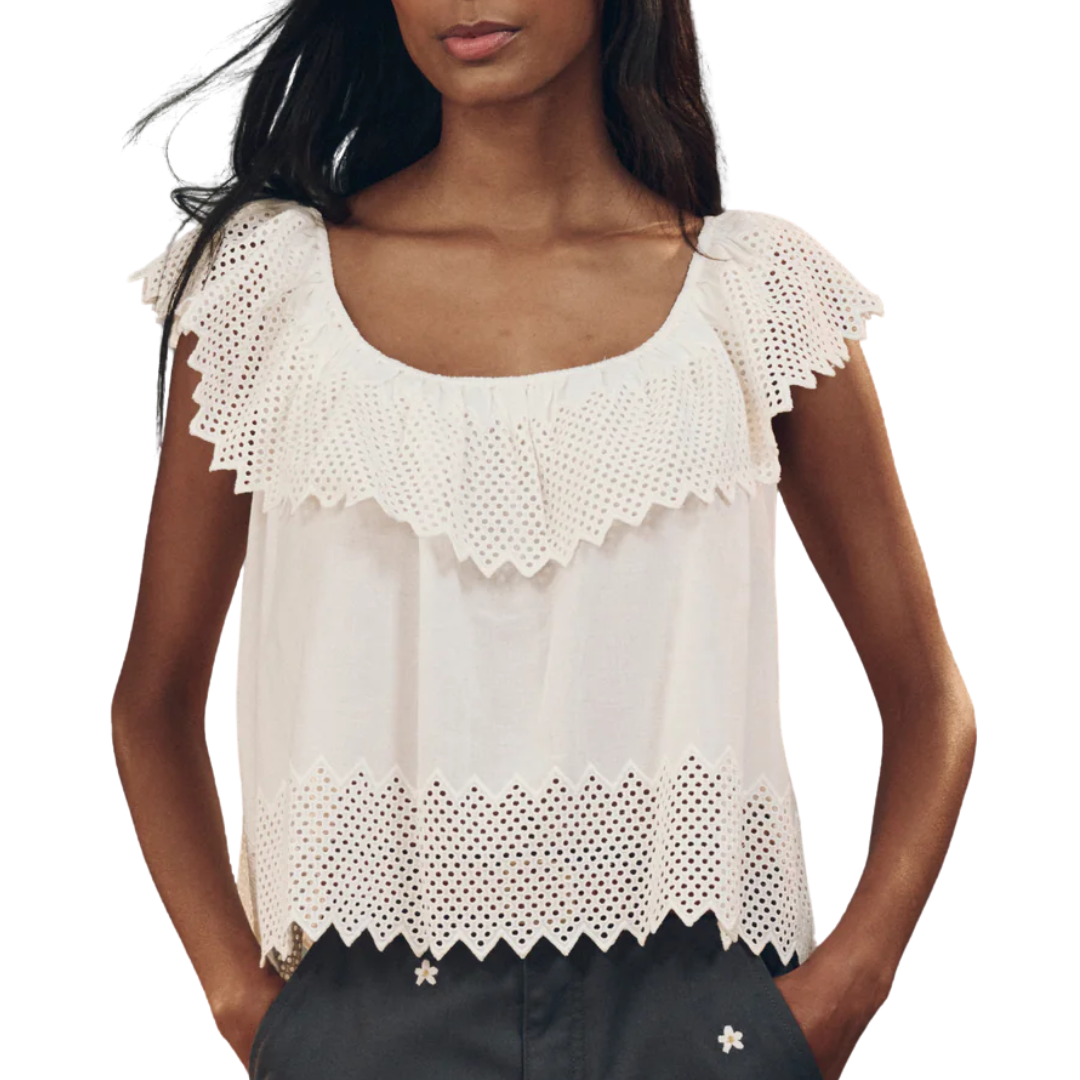 The Westport Top with Honeycomb Eyelet in White