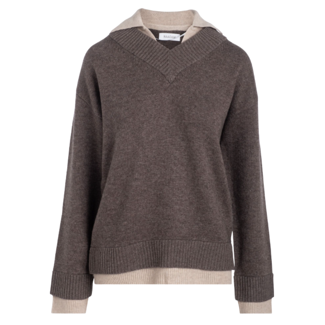 Cashmino Layered Polo in Cacao/Oat